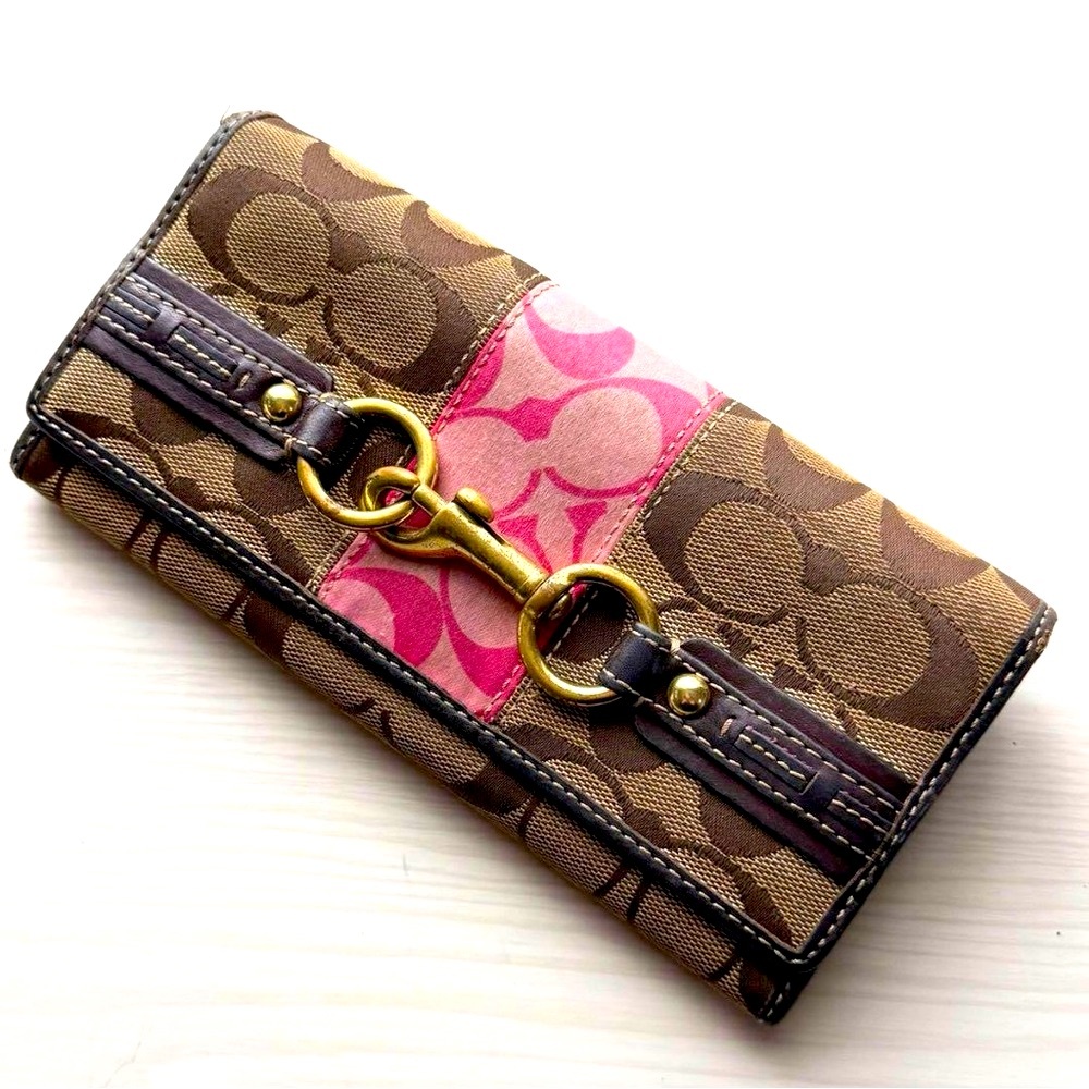 Rare Coach Brown and Pink Signature Wallet